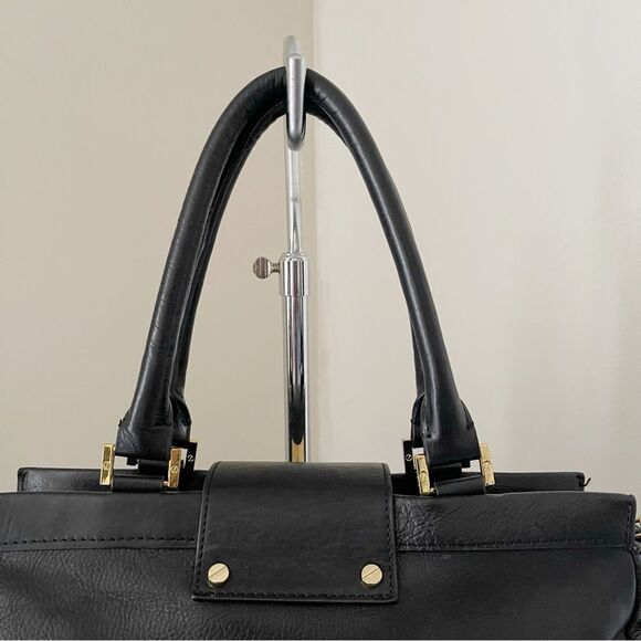 Tory Burch Black Holland Satchel Handbag Leather preowned - Picture 3 of 13